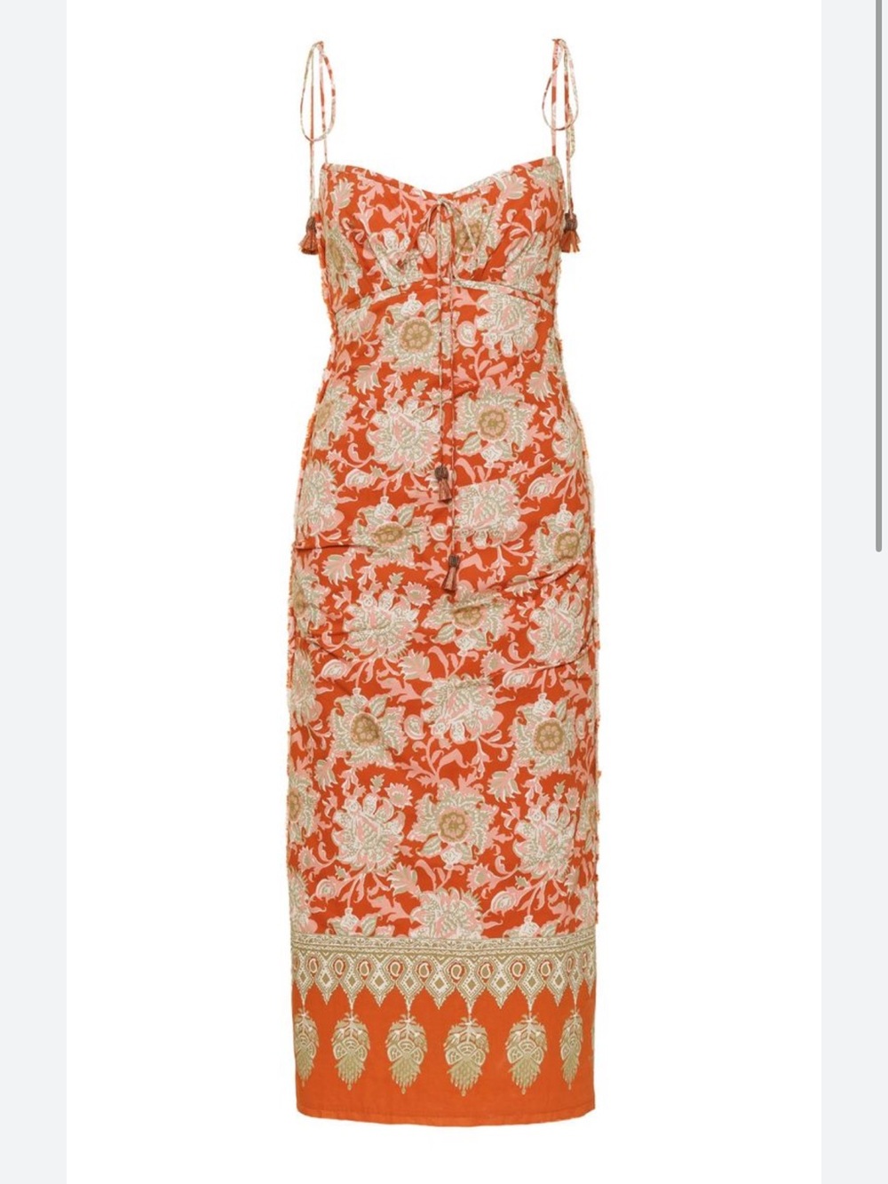 NWOT Johanna Ortiz Coral-Red Floral Tie-Strap Maxi - Picture 3 of 11